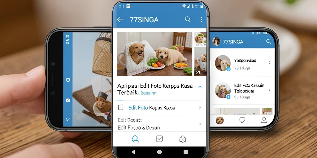 Tampilan antarmuka aplikasi 77SINGA dengan fitur Edit Foto Kertas Kaca.