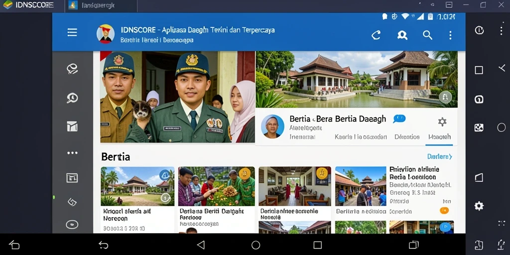 Tampilan antarmuka aplikasi IDNSCORE dengan berita daerah terkini.