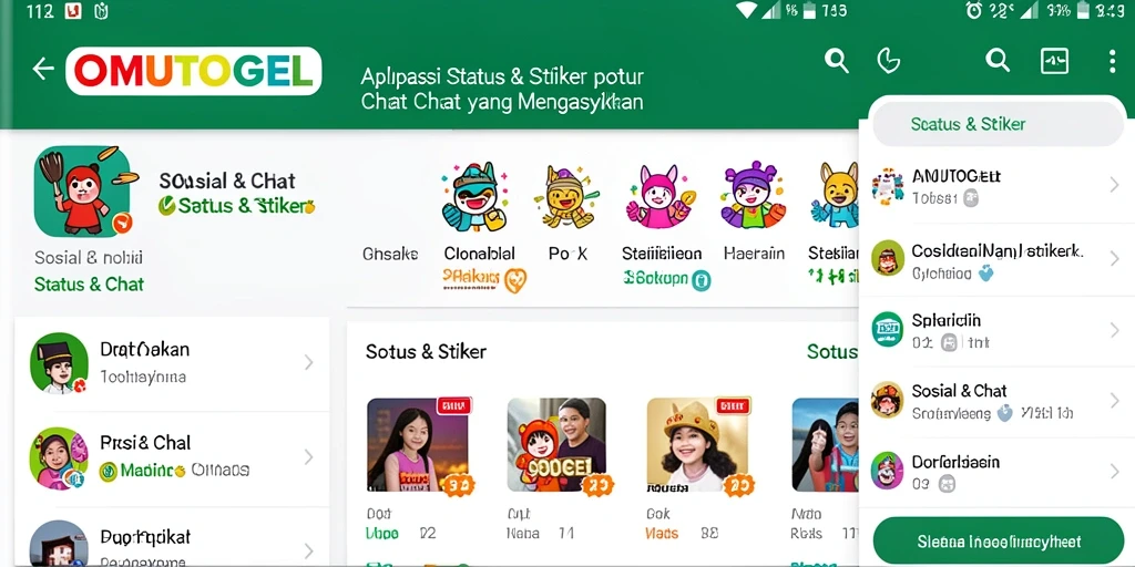Tampilan antarmuka OMUTOGEL dengan koleksi stiker yang colorful.